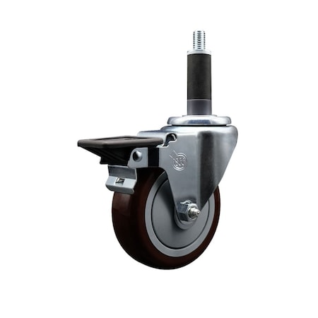 Service Caster 4'' Maroon Poly Swivel 1'' Expanding Stem Caster with Brake SCC-EX20S414-PPUB-MRN-PLB-1